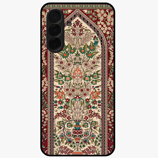Persian Inspired Glass Case showing flat back view with ornate Persian style pattern artwork and glossy glass finish.