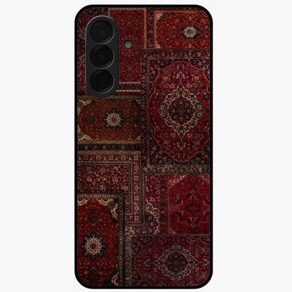 Persian Velvet Tale Glass Case showing flat back view with luxurious Persian velvet pattern artwork and glossy glass finish.
