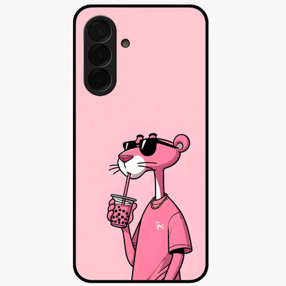 Pink Panther Glass Case showing flat back view with iconic pink panther artwork and glossy glass finish.