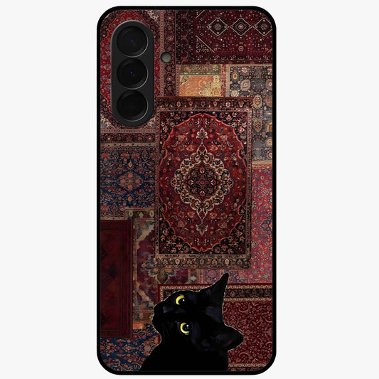 Regal Magic Cat Apple Glass Case showing flat back view with magical cat artwork holding apple and glossy glass finish.