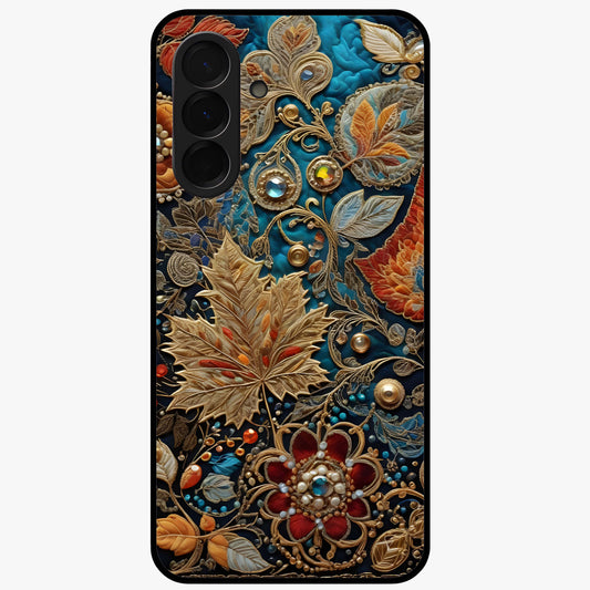 Royal Jewel Garden Glass Case showing flat back view with decorative floral garden artwork and glossy glass finish.