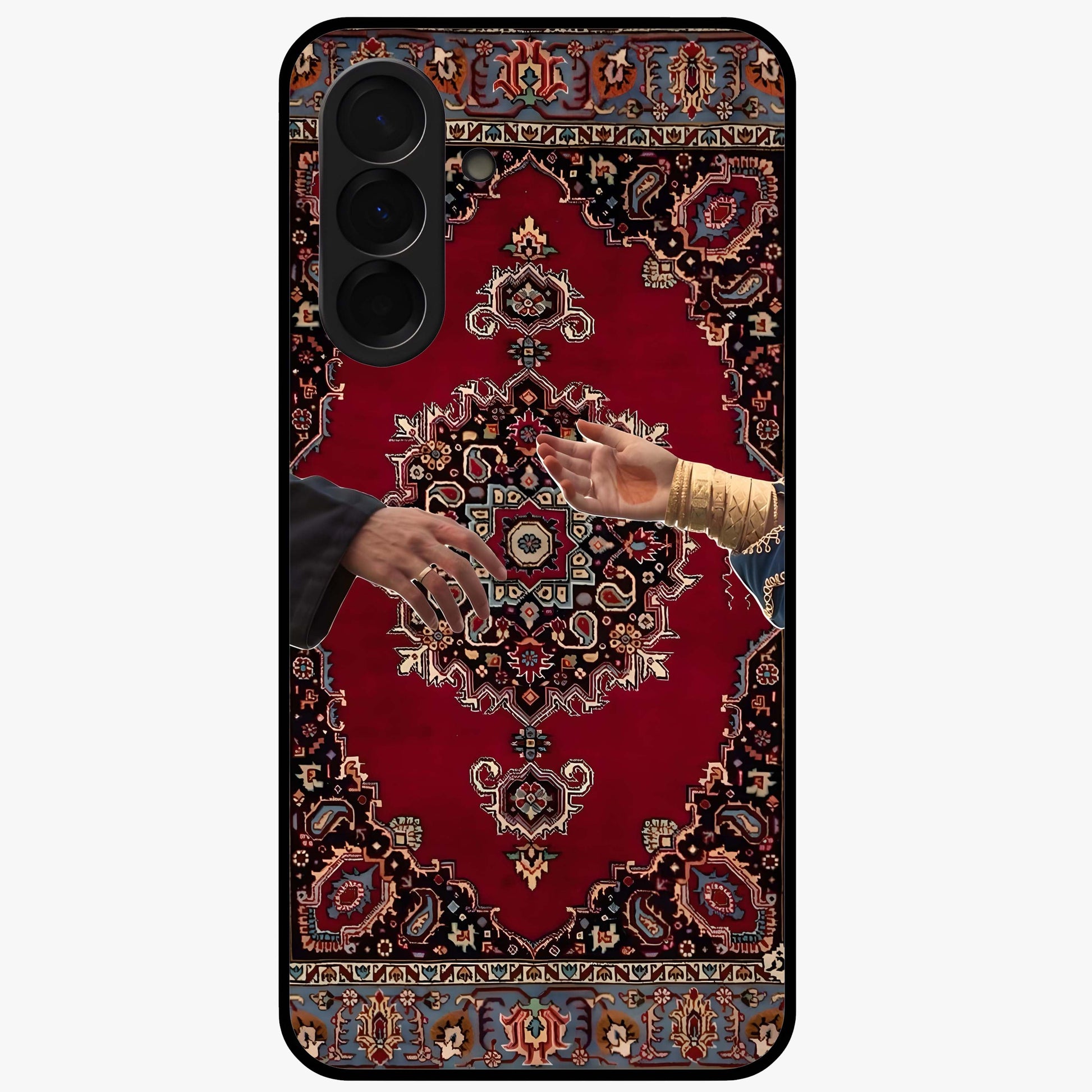 Royal Touch Reach Glass Case showing flat back view with elegant royal themed artwork and glossy glass finish.