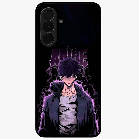 Shadow Monarch Awakening Glass Case showing flat back view with powerful dark monarch themed artwork and glossy glass finish.