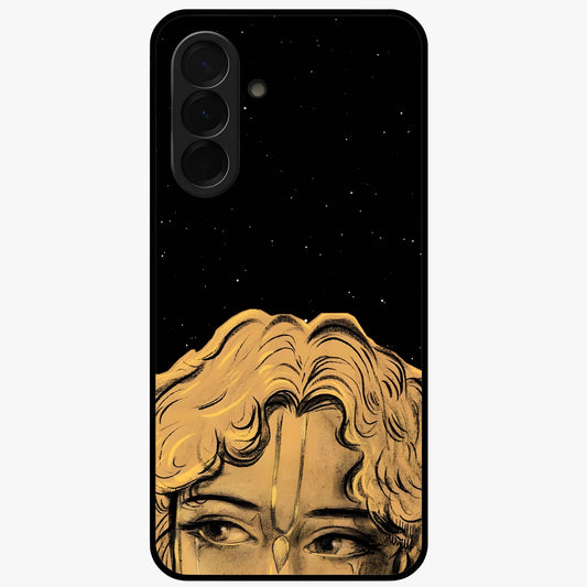 Shri Krishna Art Glass Case showing flat back view with devotional Krishna artwork and glossy glass finish.