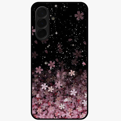 Small Starry Flowers Glass Case showing flat back view with delicate starry floral artwork and glossy glass finish.