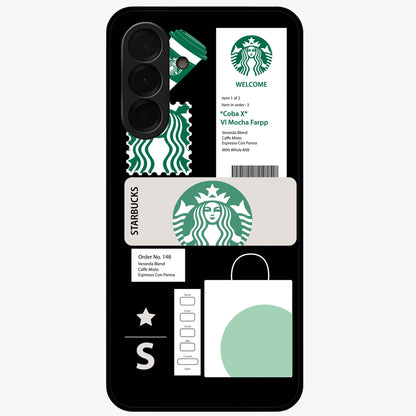 Starbucks Mocha Glass Case showing flat back view with coffee inspired artwork and glossy glass finish.