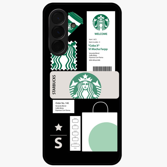 Starbucks Mocha Glass Case showing flat back view with coffee inspired artwork and glossy glass finish.