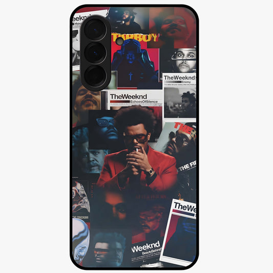 The Weeknd Glass Case showing flat back view with music inspired artistic portrait artwork and glossy glass finish.