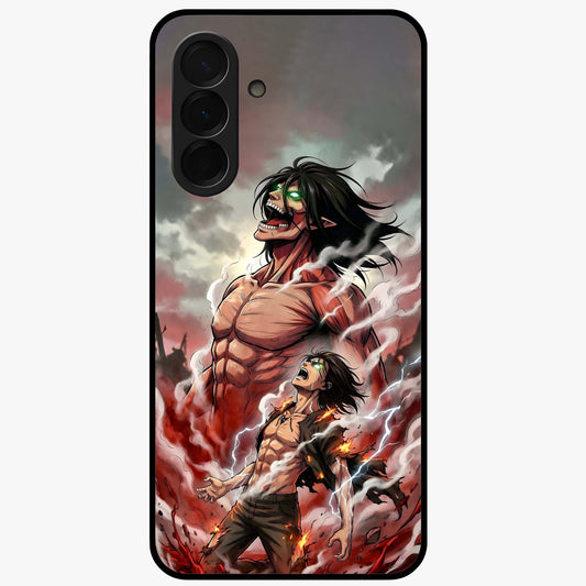 Titan Awakening Fury Glass Case showing flat back view with powerful titan inspired artwork and glossy glass finish.