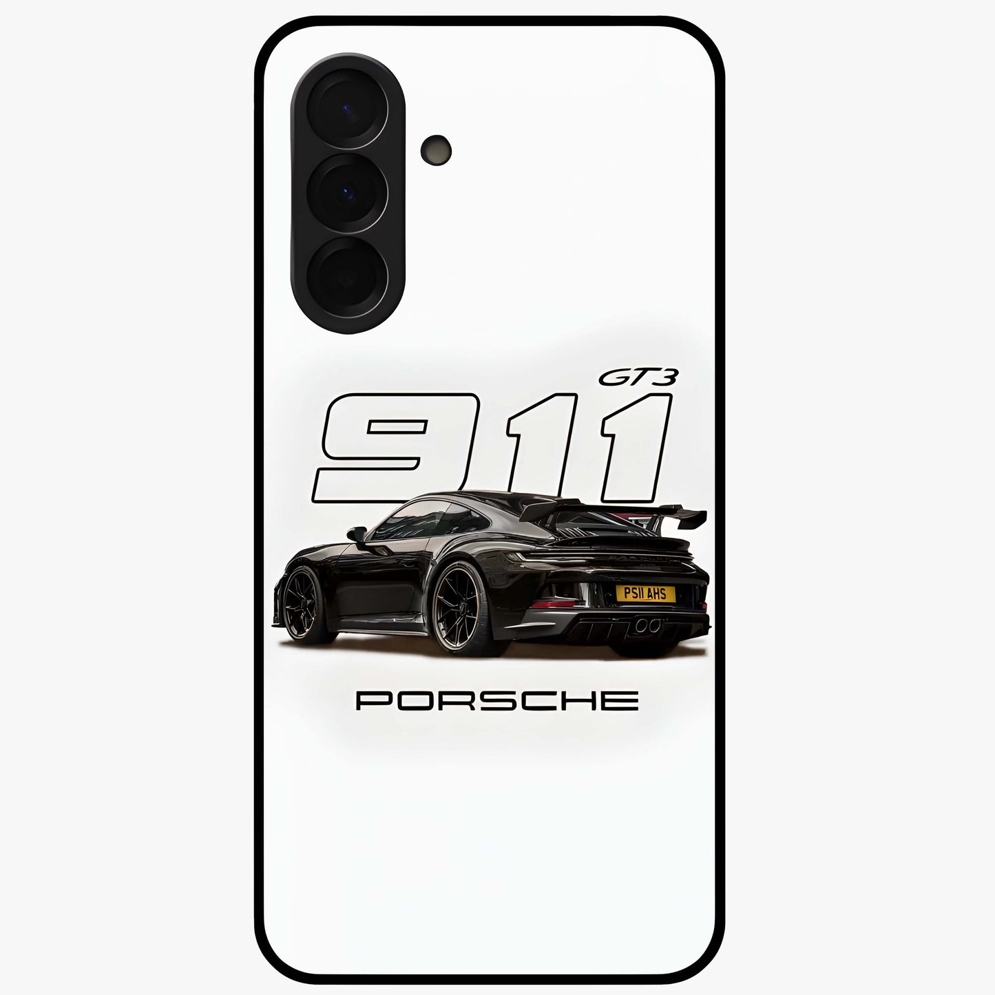 Turbo Legacy Icon Glass Case showing flat back view with iconic sports car inspired artwork and glossy glass finish.