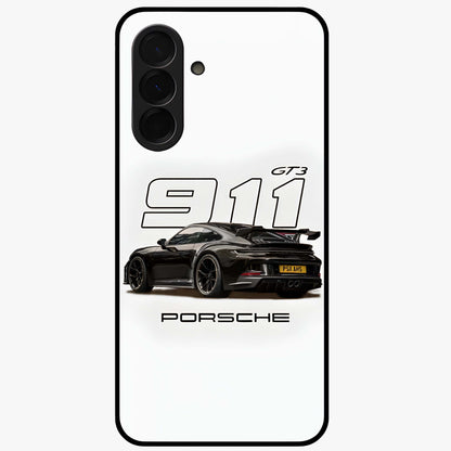Turbo Legacy Icon Glass Case showing flat back view with iconic sports car inspired artwork and glossy glass finish.