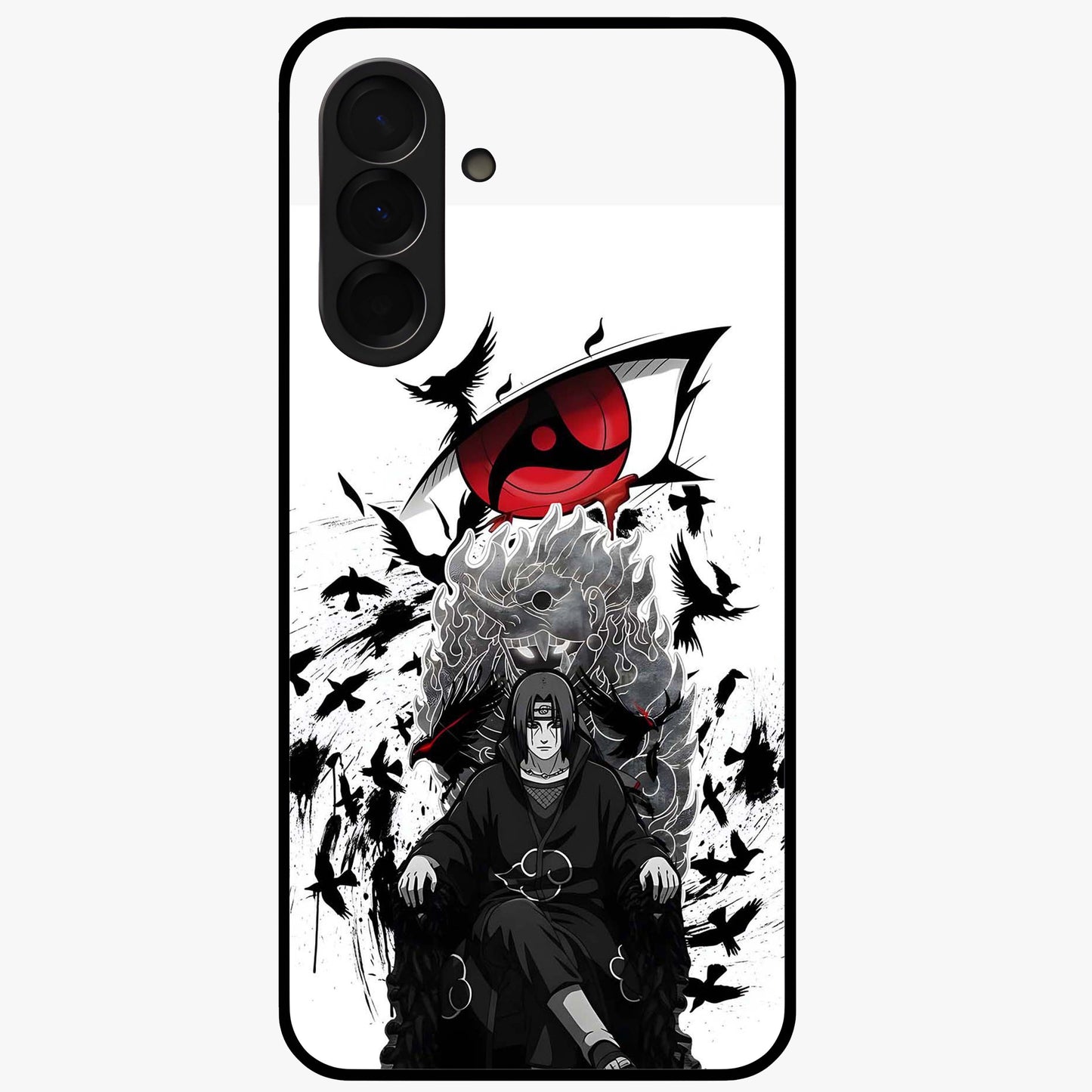 Uchiha Shadow Throne Glass Case showing flat back view with cosmic underwater themed artwork and glossy glass finish.