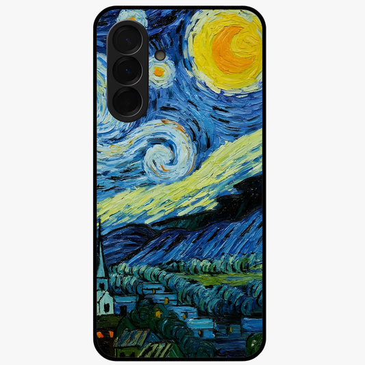 Van Gogh Art Glass Case showing flat back view with classic painterly artwork inspired by Van Gogh style and glossy glass finish.