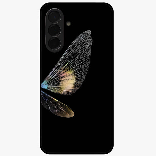 Whispers Of Wings Glass Case showing flat back view with graceful wing inspired artwork and glossy glass finish.