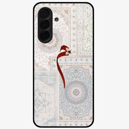 White Aesthetic Bow Glass Case showing flat back view with minimal bow artwork and glossy glass finish.