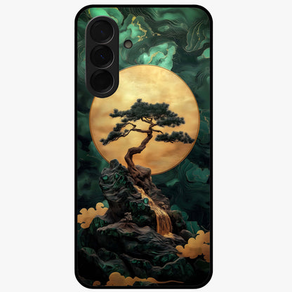 Zen Moon Rise Glass Case showing flat back view with calm moonrise artwork and glossy glass finish.