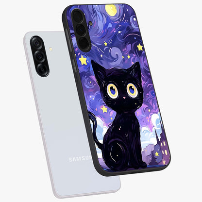 Abstract Cat Art Glass Case displayed in angled mockup highlighting modern abstract cat artwork and sleek glass surface.