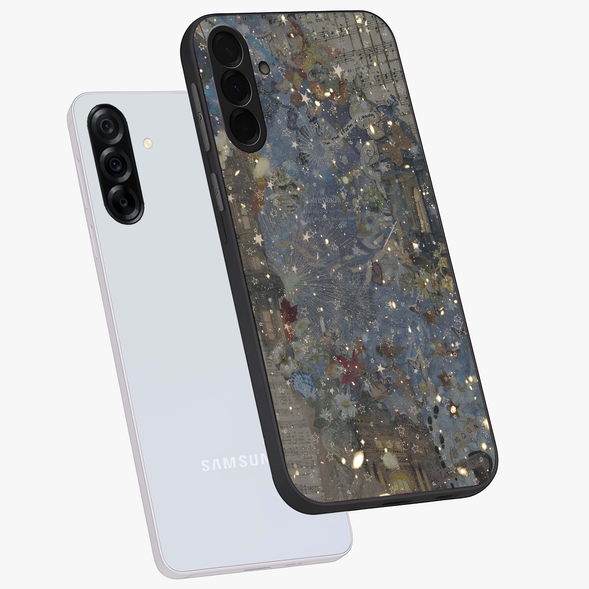 Aesthetic Astrolophia Glass Case displayed in angled mockup highlighting artistic aesthetic elements and smooth glass surface.