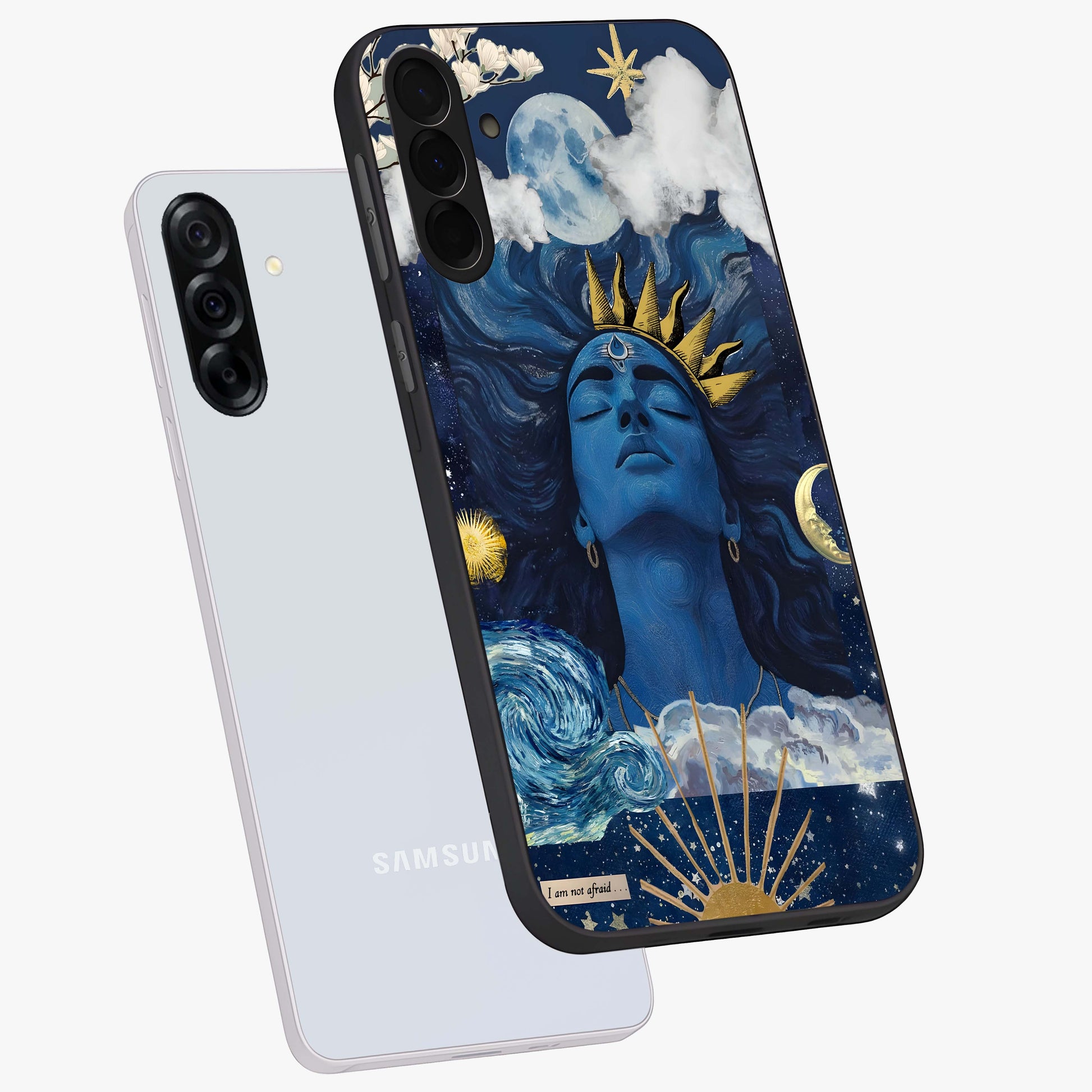 Aesthetic Lord Shiva Glass Case displayed in angled mockup highlighting spiritual Shiva illustration and sacred aesthetic design.