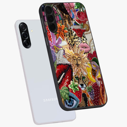 Beaded Fashion Jungle Glass Case displayed in angled mockup highlighting colorful fashion bead design and artistic pattern.