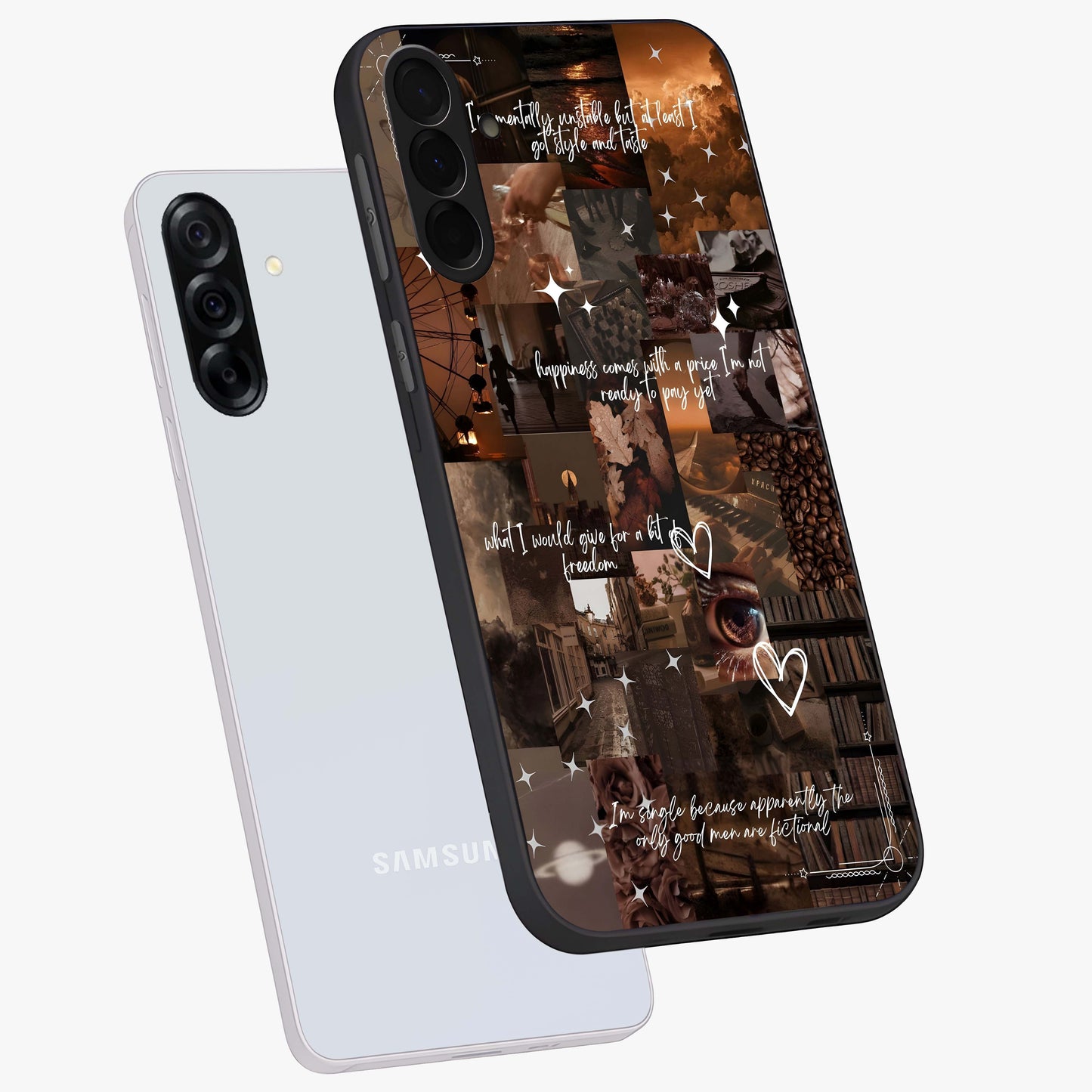 Bittersweet Aesthetic Chaos Glass Case displayed in angled mockup highlighting expressive abstract artwork and edgy aesthetic theme.
