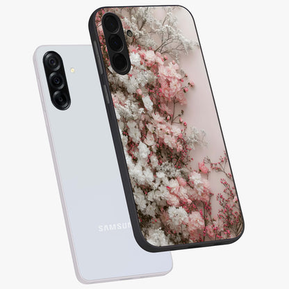 Blush Blossom Cloud Glass Case displayed in angled mockup highlighting soft cloud and blossom design with pastel aesthetic.