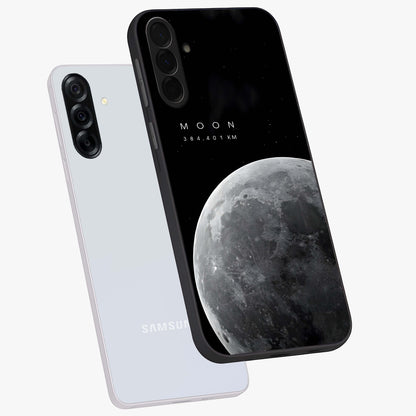 Cosmic Moon Glow Glass Case displayed in angled mockup highlighting celestial moon design with cosmic aesthetic theme.