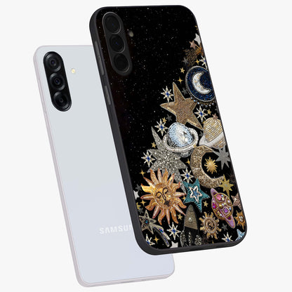 Cosmic Sparkle Dreams Glass Case displayed in angled mockup highlighting dreamy star sparkle design with celestial aesthetic.
