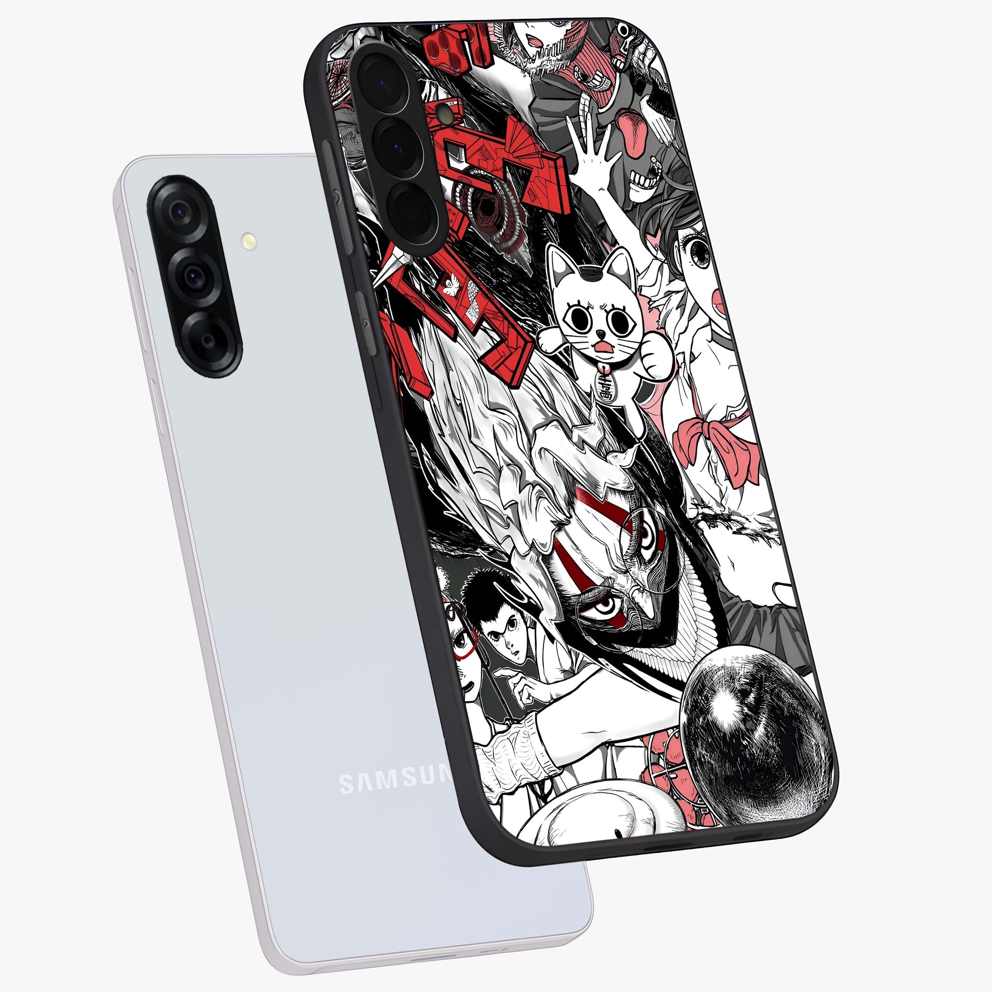 Crimson Chaos Panel Glass Case displayed in angled mockup highlighting chaotic panel style design with modern graphic theme.