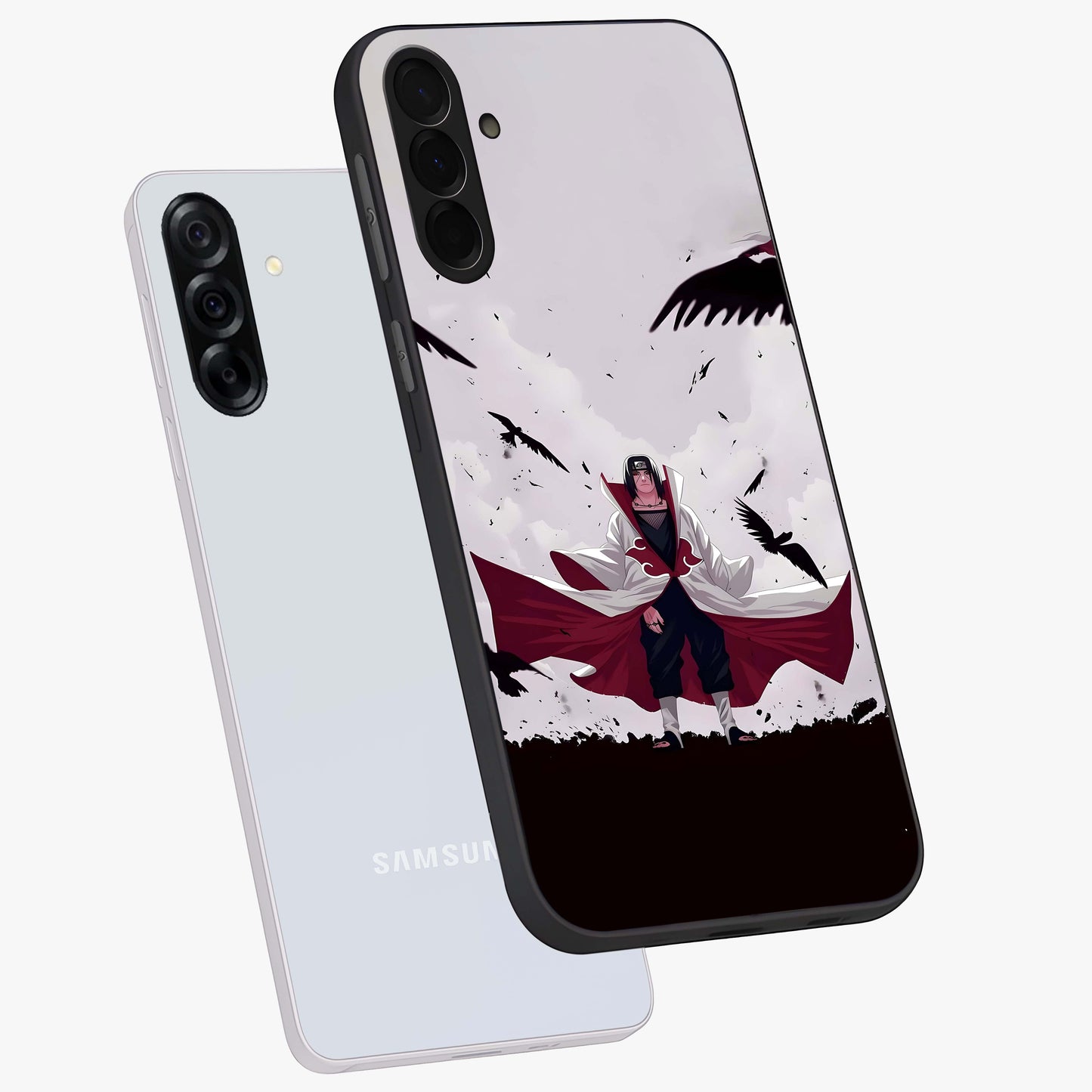 Crimson Crow Ascension Glass Case displayed in angled mockup highlighting powerful crow illustration with dark crimson aesthetic.