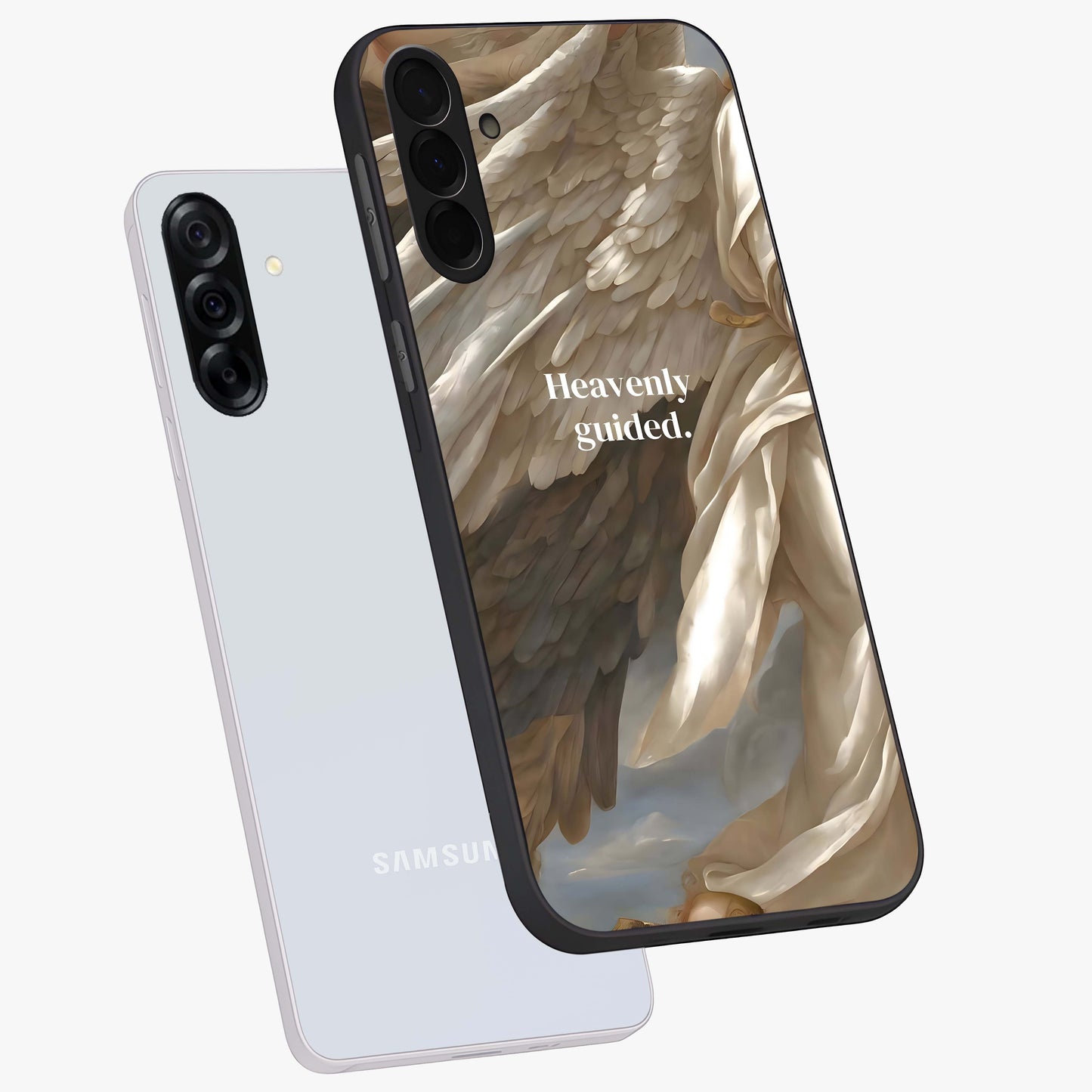 Divine Winged Grace Glass Case displayed in angled mockup highlighting graceful wing design with divine aesthetic style.