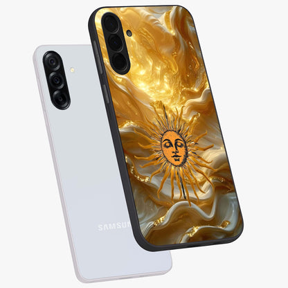 Eternal Golden Glow Glass Case displayed in angled mockup highlighting glowing golden aesthetic design with elegant style.