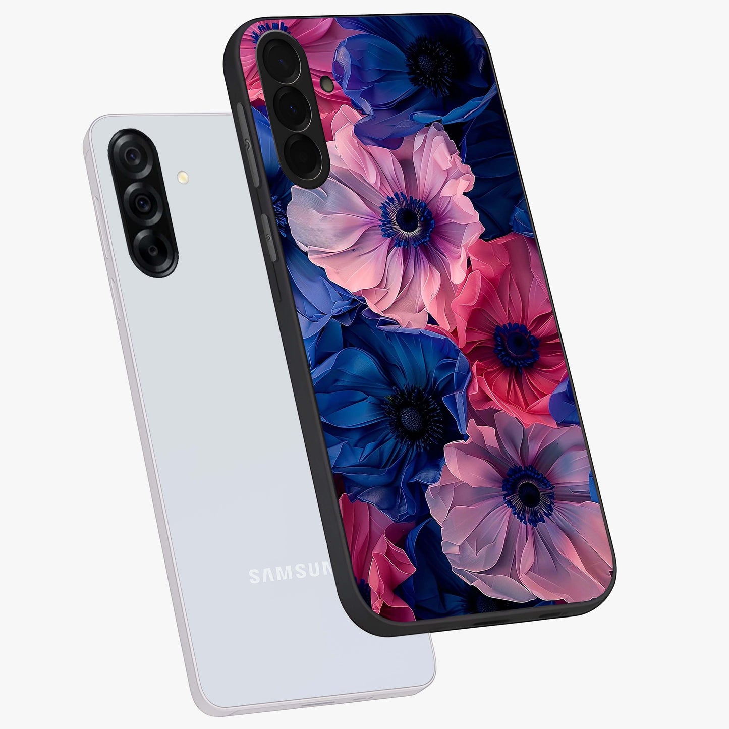 Flower Paper Art Pattern Glass Case displayed in angled mockup highlighting layered paper flower design with artistic aesthetic.