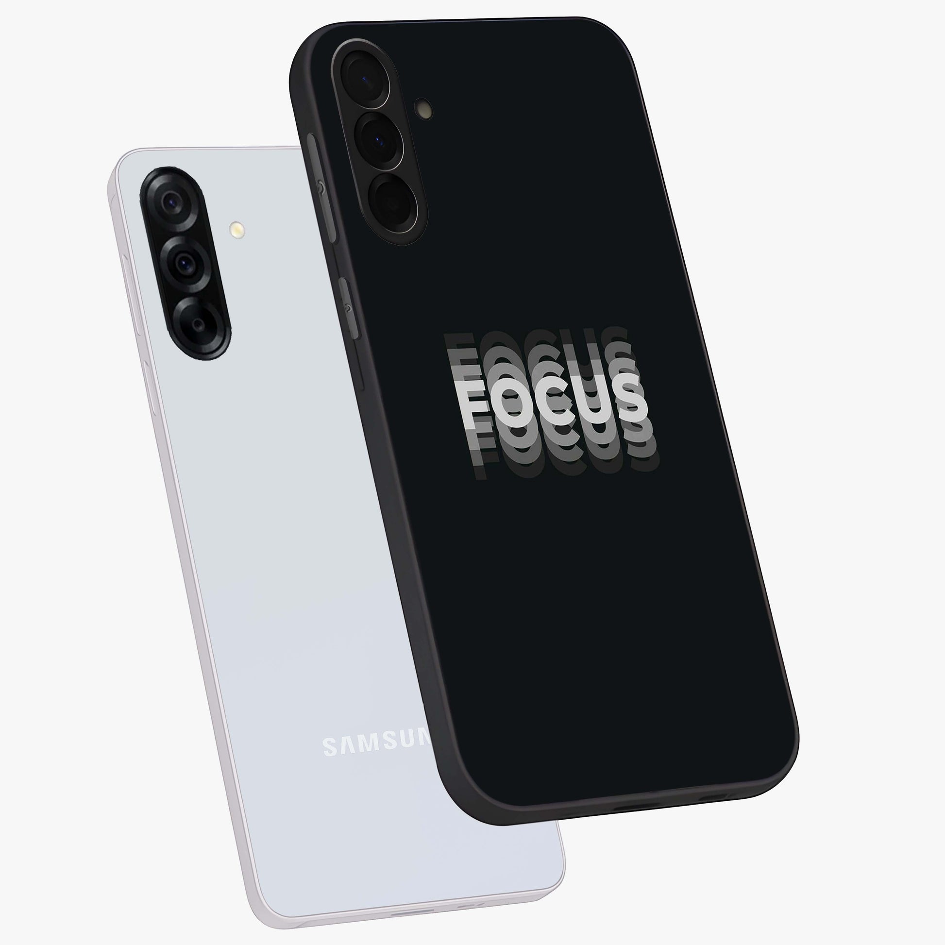 Focused Blade Discipline Glass Case displayed in angled mockup highlighting clean minimal text artwork with modern aesthetic style.