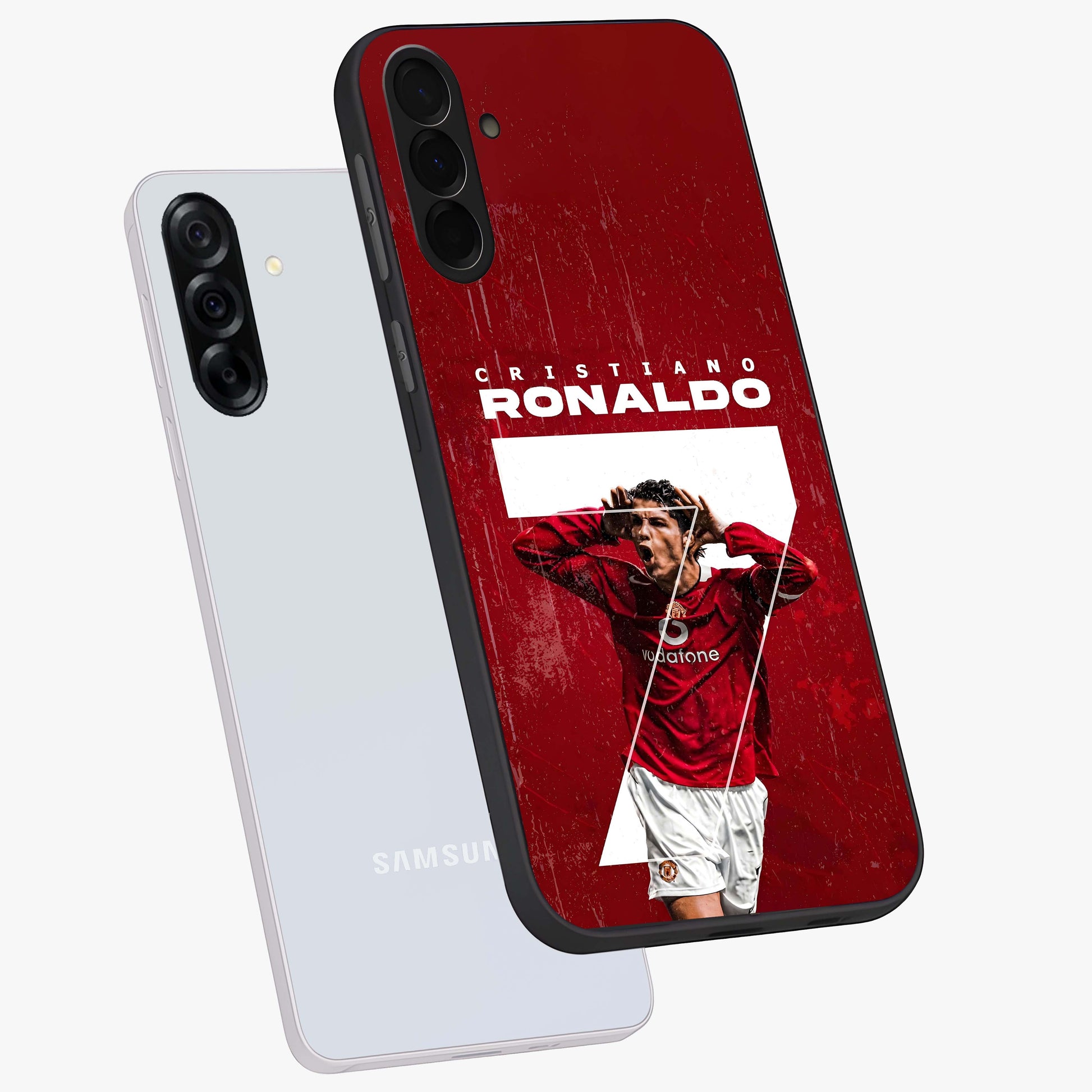 Goal Celebration Legacy Glass Case displayed in angled mockup highlighting energetic sports celebration design with bold athletic theme.