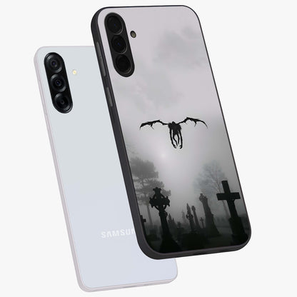 Graveyard Shadow Descent Glass Case displayed in angled mockup highlighting eerie shadow illustration with gothic aesthetic.