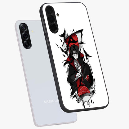Itachi Limited Edition Naruto Anime Glass Case displayed in angled mockup highlighting dramatic anime illustration with bold action aesthetic.