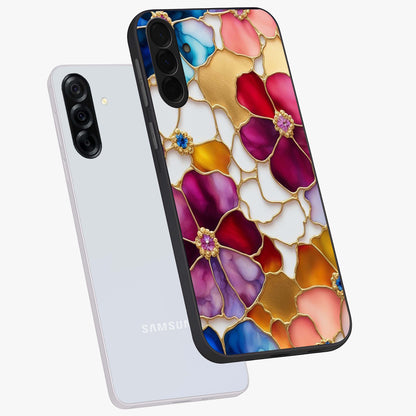 Marble Flower Pattern Glass Case displayed in angled mockup highlighting elegant marble floral design with modern aesthetic.