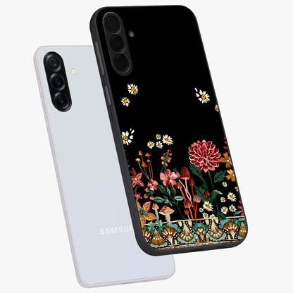 Midnight Bloom Pattern Glass Case displayed in angled mockup highlighting elegant flower design with midnight aesthetic style.