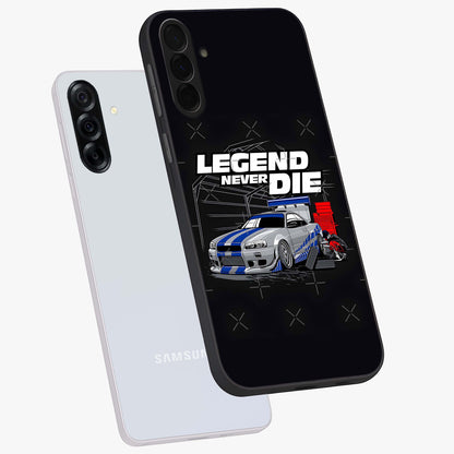 Midnight Racing Legacy Glass Case displayed in angled mockup highlighting dynamic automotive design with bold midnight aesthetic.