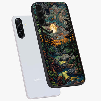 Moonlight Forest Dream Glass Case displayed in angled mockup highlighting dreamy forest design with glowing moon aesthetic.
