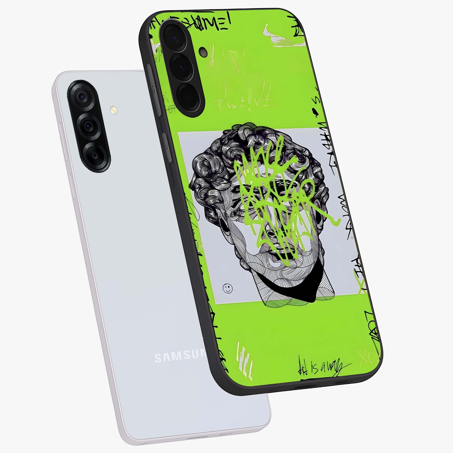 Neo Graffiti Rebellion Glass Case displayed in angled mockup highlighting urban street art design with rebellious aesthetic.