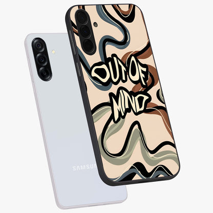 Out Of Mind Glass Case displayed in angled mockup highlighting bold statement design with modern artistic aesthetic.