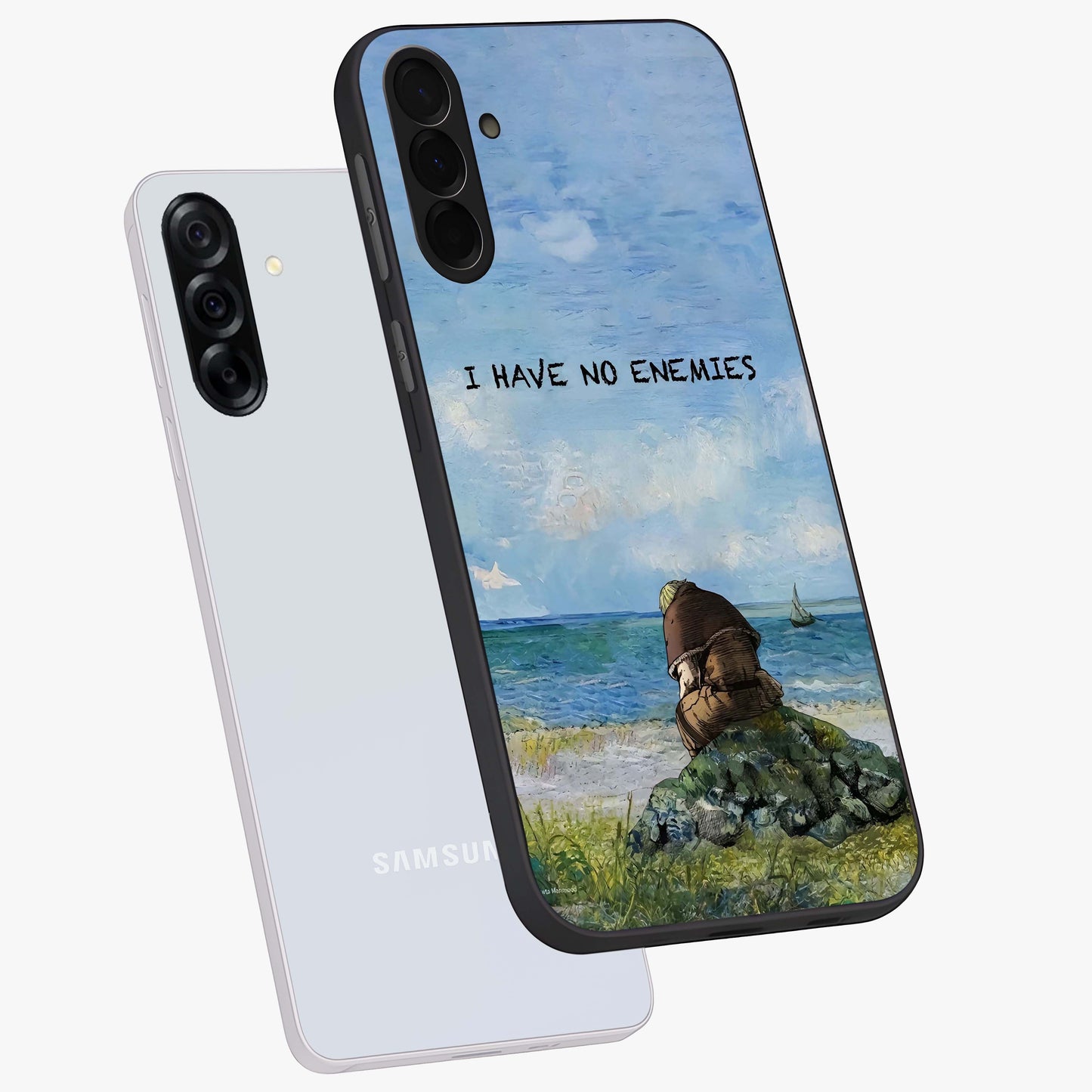 Peace Beyond War Glass Case displayed in angled mockup highlighting meaningful message design with artistic aesthetic style.