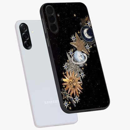 Pearls Universe Object Glass Case displayed in angled mockup highlighting celestial pearl design with dreamy aesthetic.