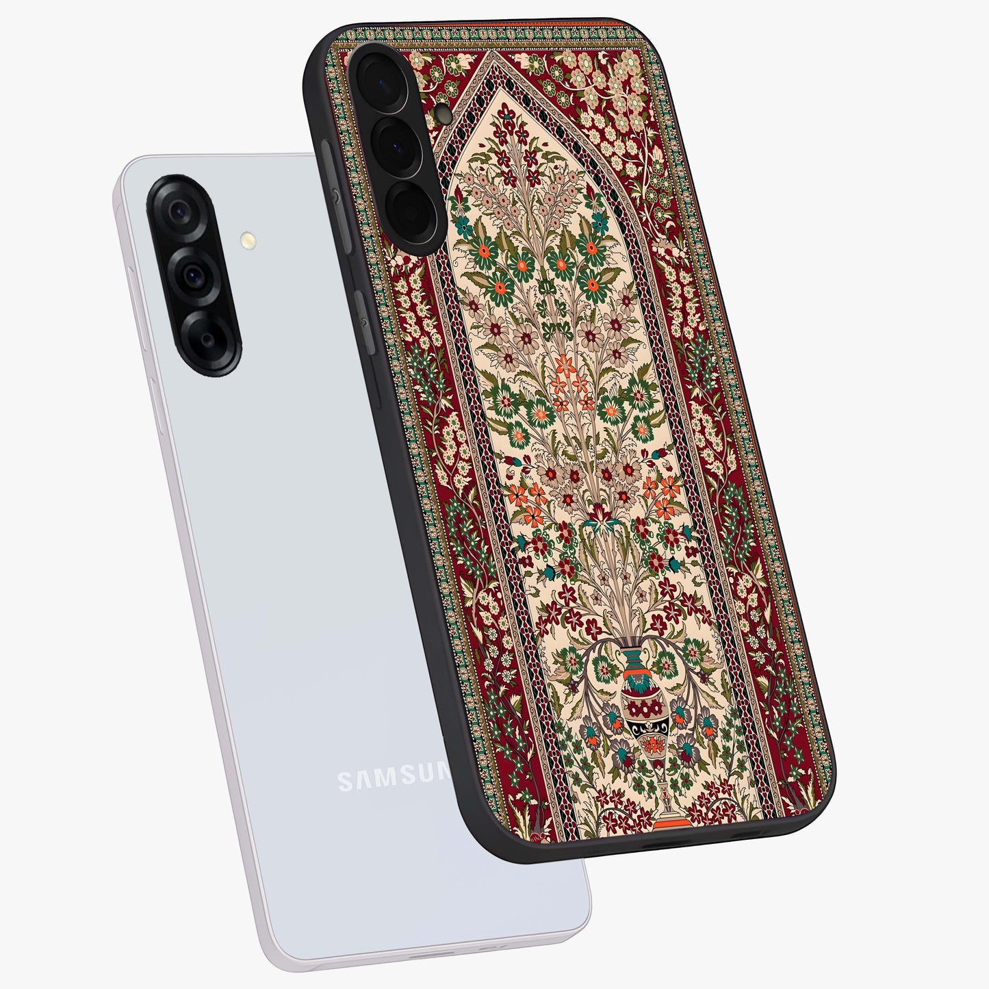 Persian Inspired Glass Case displayed in angled mockup highlighting intricate traditional design with elegant cultural aesthetic.