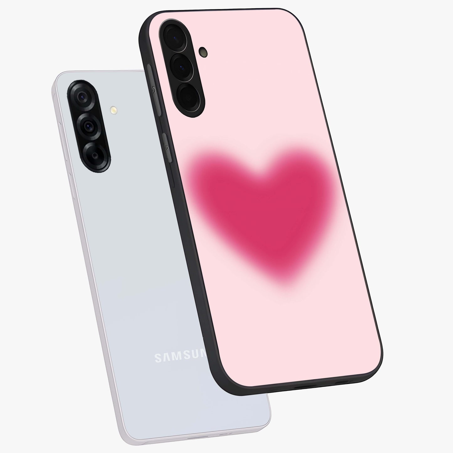 Pink Aura Heart Glass Case displayed in angled mockup highlighting vibrant pink heart design with dreamy aura aesthetic.