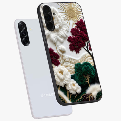 Radiant Bloom Elegance Glass Case displayed in angled mockup highlighting graceful floral design with radiant aesthetic style.