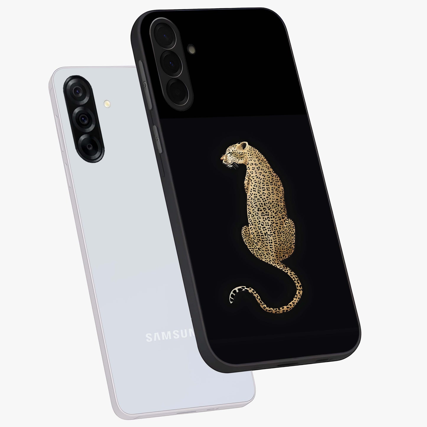 Regal Leopard Glass Case displayed in angled mockup highlighting powerful animal illustration with stylish wild aesthetic.