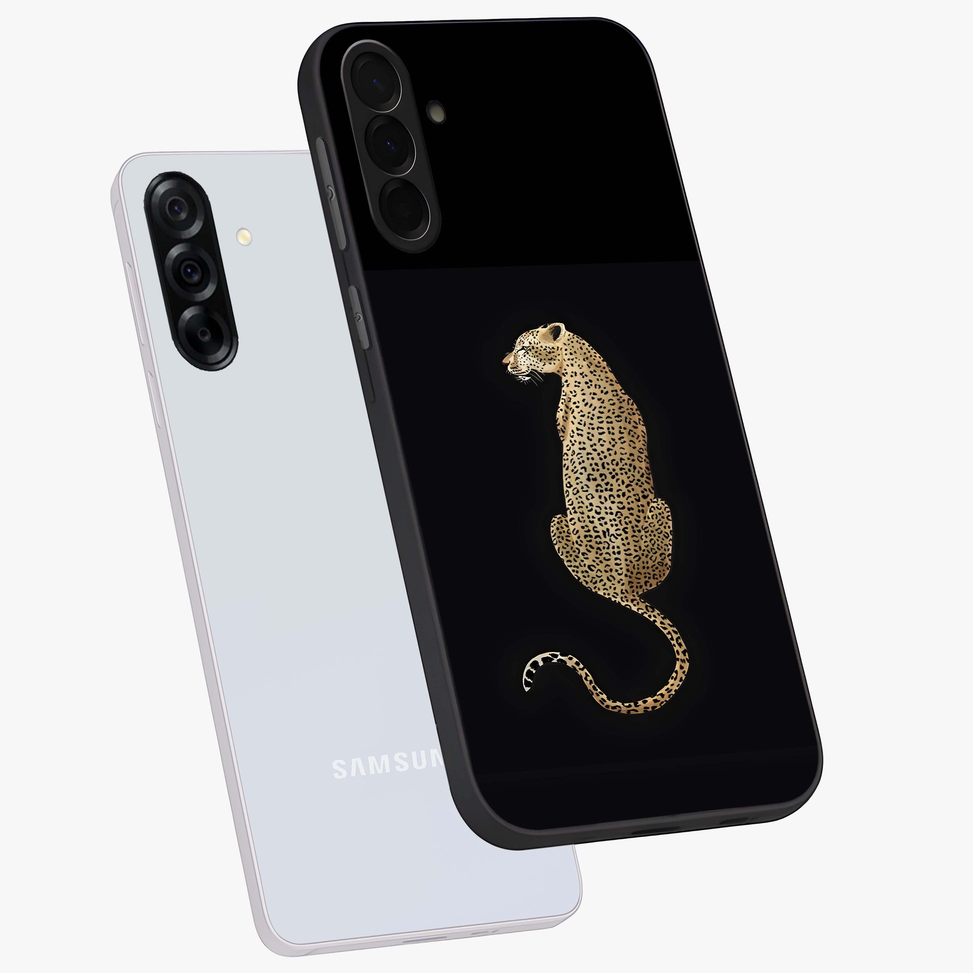 Regal Leopard Glass Case displayed in angled mockup highlighting powerful animal illustration with stylish wild aesthetic.
